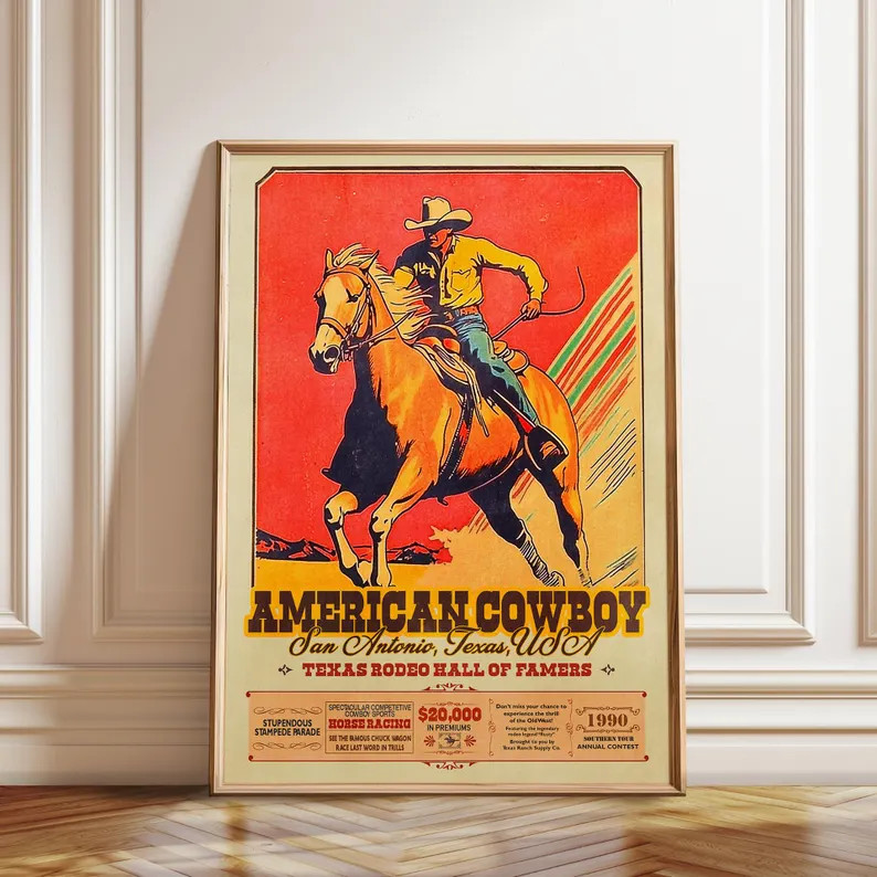 American Cowboy Rodeo Poster: Texas Hall of Fame, Vintage Western Art | Etsy (Global)