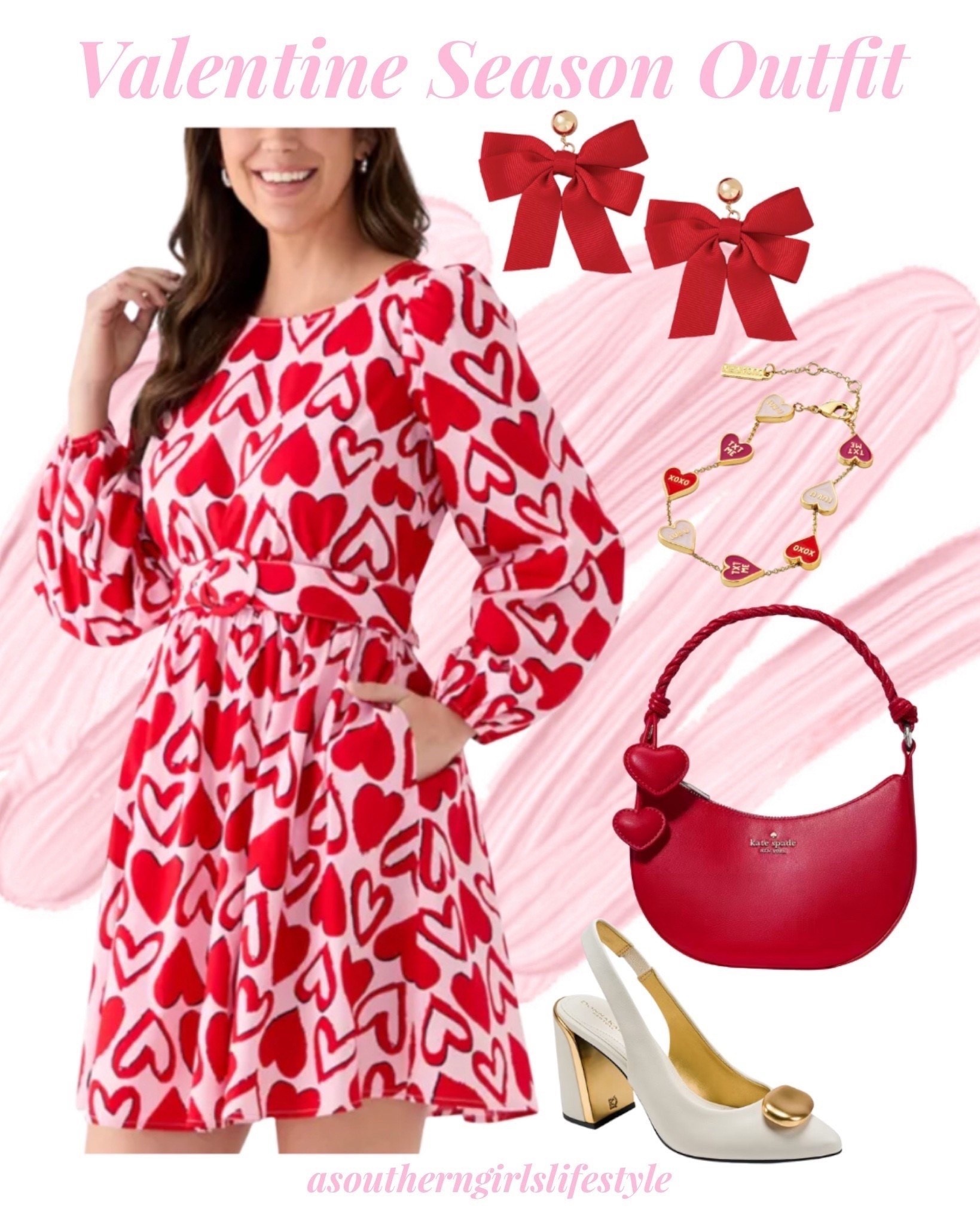 From work to church to dinner during the Valentine Season! Dress, Earrings & Purse are on Sale! 

Pink Red Long Sleeve Heart Dress, Red Bow Earrings, Heart Bracelet, Red Kate Spade with Hearts Shoulder Bag & Ivory Ornament Slingback Block Heel Pumps

Valentine’s Day. 

#LTKPetite #LTKSeasonal #LTKSaleAlert