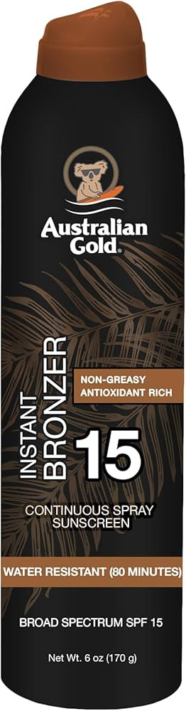 Australian Gold Continuous Spray Sunscreen with Instant Bronzer SPF 15, Immediate Glow & Dries Fa... | Amazon (US)