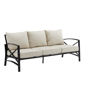 Crosley Furniture Kaplan Outdoor Metal Sofa in Oatmeal/Oil Rubbed Bronze | Homesquare