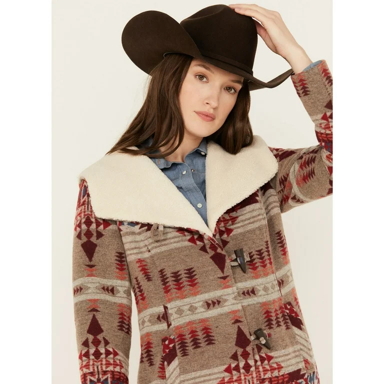 Powder River Outfitters Women's Southwestern Print Long Jacquard Wool Coat Taupe Medium  US | Walmart (US)