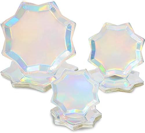 Holographic Octagon Shaped Party Plates, Iridescent Plates in 3 Sizes (72 Pack) | Amazon (US)