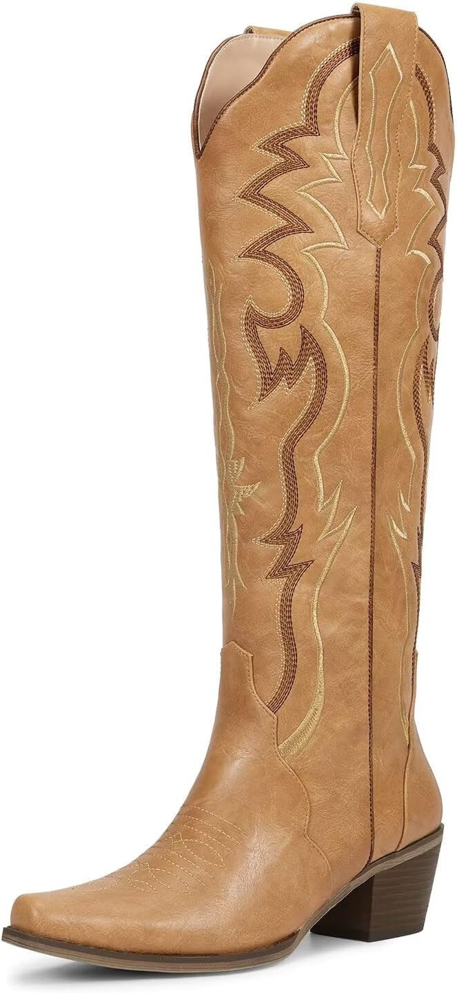wetkiss Cowboy Boots for Women Knee High, Low Heeled Stable and Comfortable | Amazon (US)