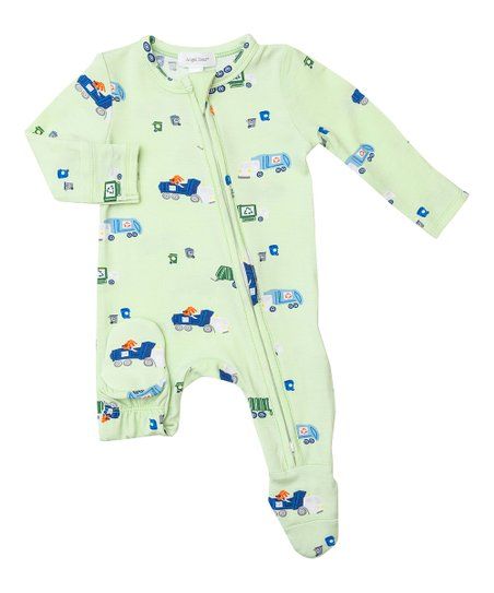 Green & Blue Recycling Trucks Two-Way Zip-Up Footie - Newborn & Infant | Zulily