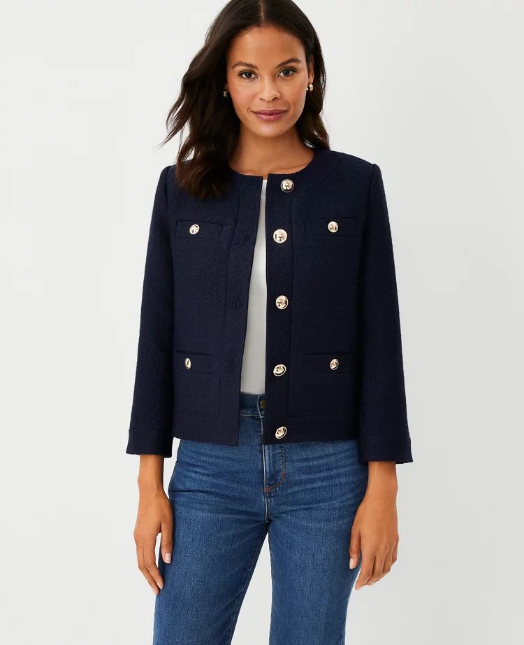 Button Trim Cropped Tweed Jacket | Ann Taylor (US)