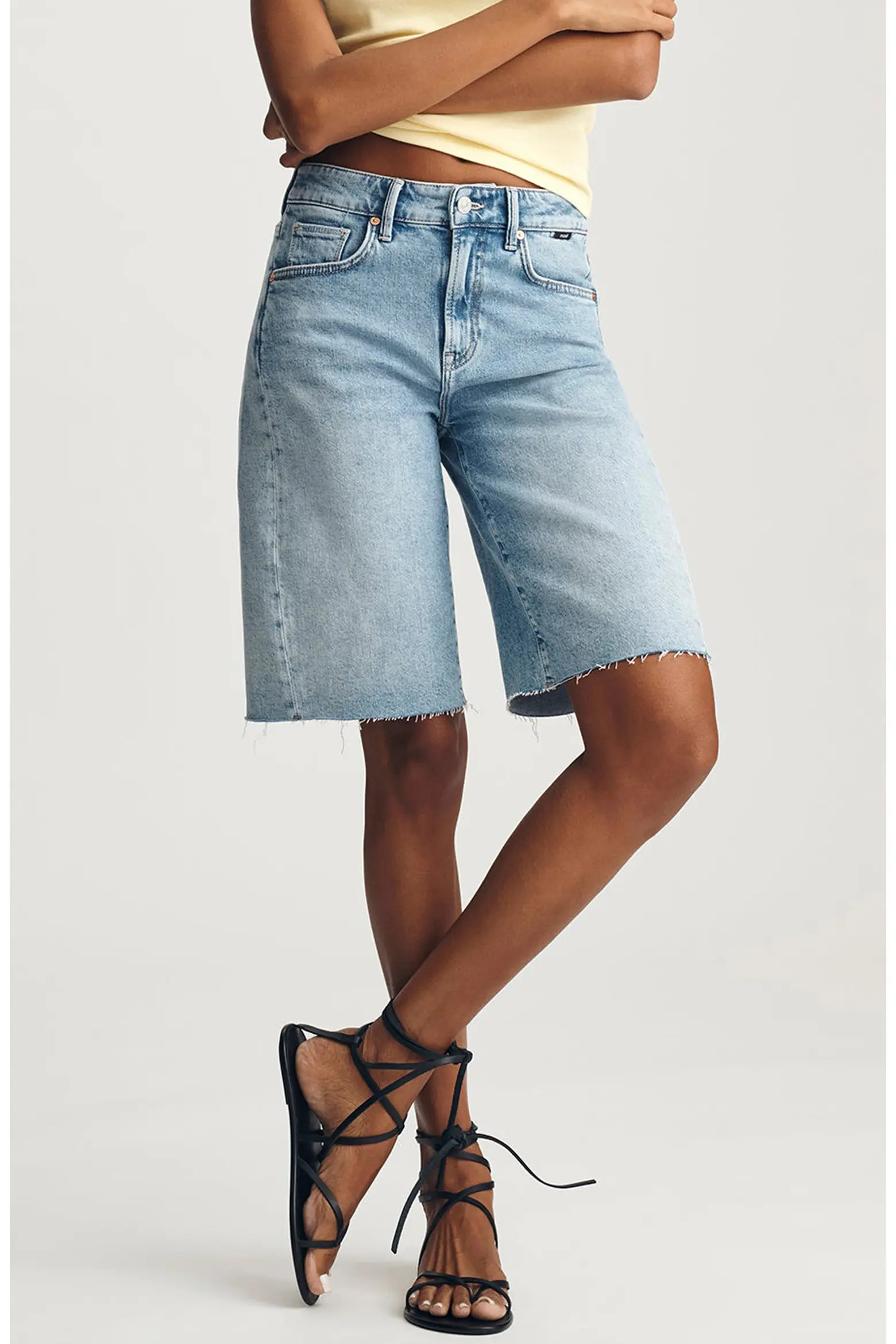 Nica Raw Hem Long Denim Barrel Shorts (Women) | Nordstrom | Nordstrom