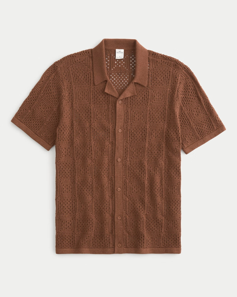 Short-Sleeve Open-Stitch Sweater Shirt | Hollister (US)