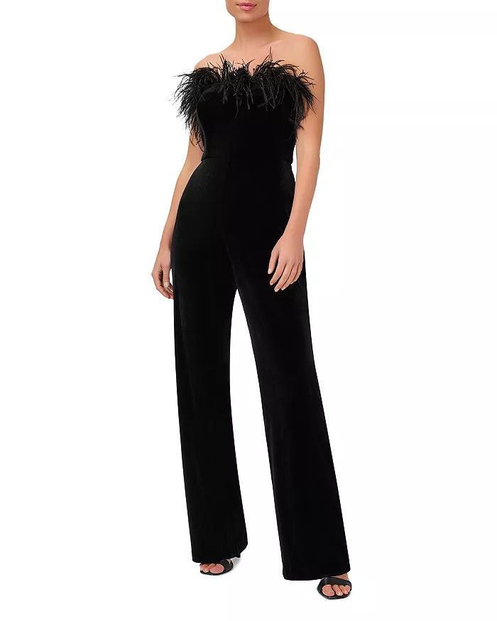Aidan by Aidan Mattox Strapless Feather Trim Velvet Jumpsuit Back to Results -  Women - Bloomingd... | Bloomingdale's (US)