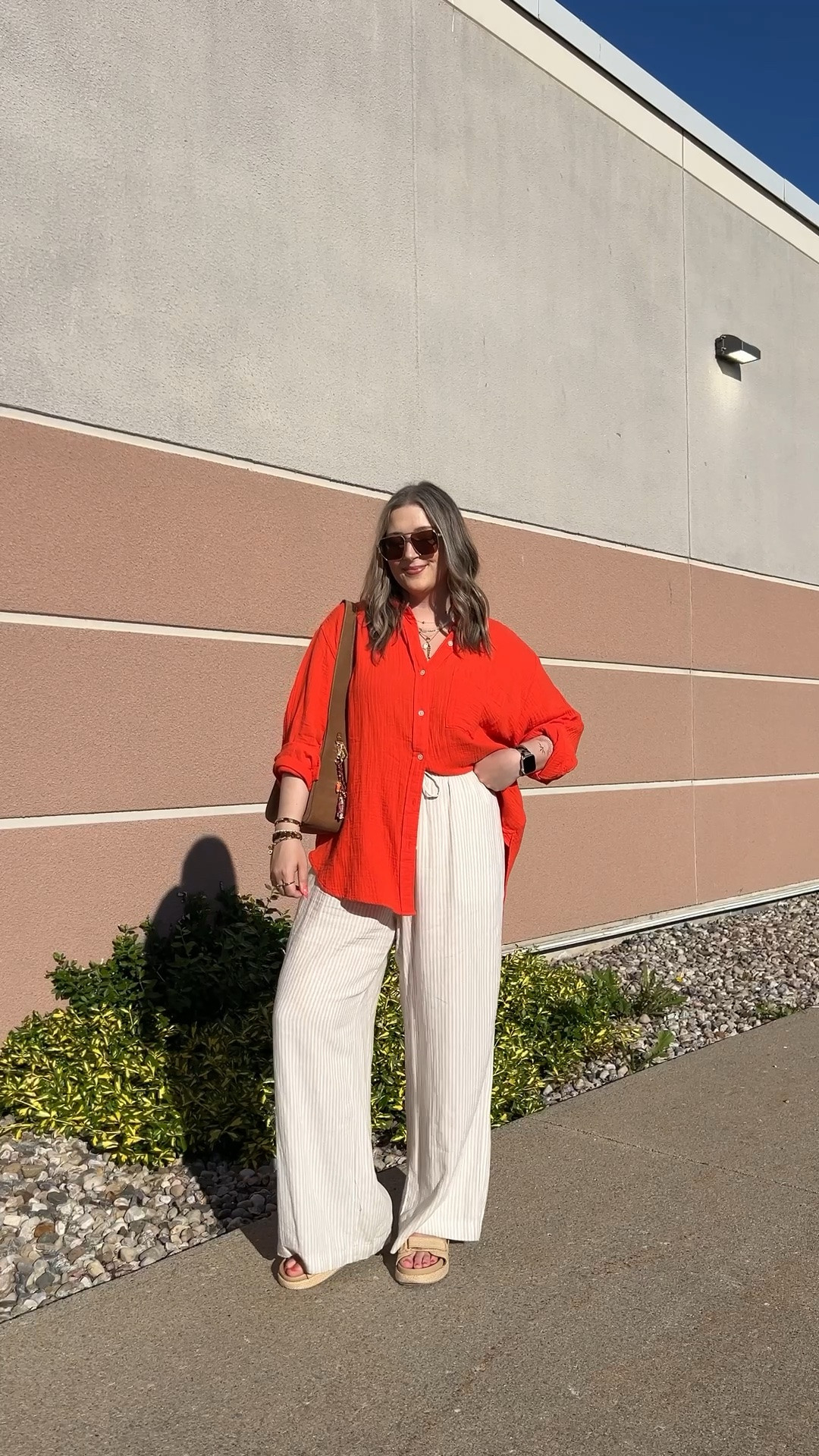 Comfy casual summer outfit! Wearing my usual L in the button up shirt, love this bright red orange! Linked this year’s version of my Old Navy linen pants (have them in brown, I wear L tall), also linked similar options! Linked similar sandals too

#LTKsummer #LTKsale #LTKmidsize