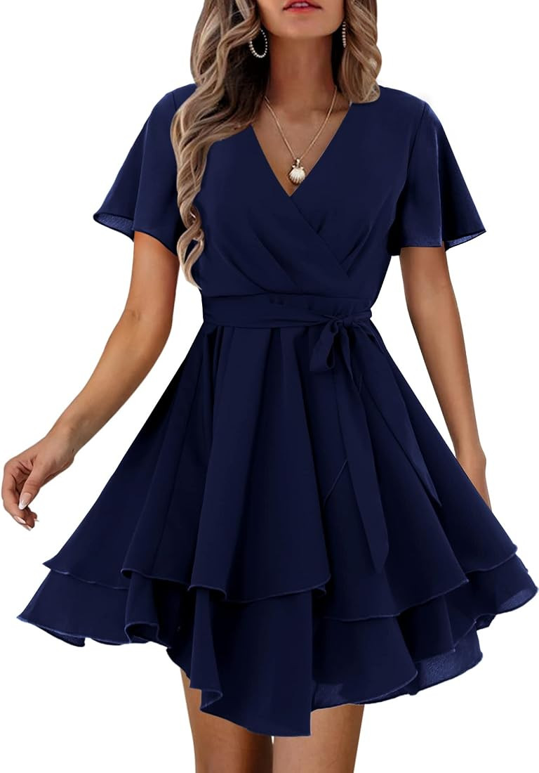 Amoretu Womens' Summer Dress with Short/Long Sleeve Wrap V Neck | Amazon (US)