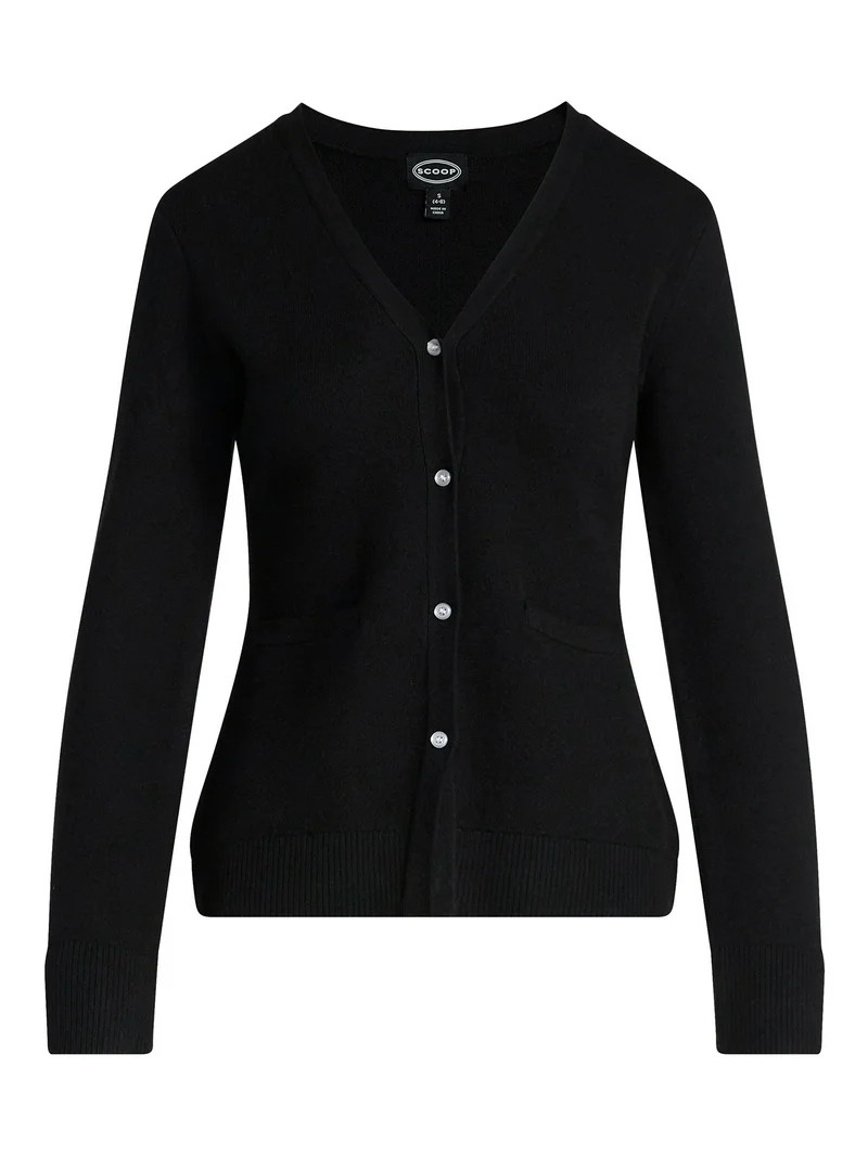 Scoop Women’s V Neck Cardigan Sweater with Long Sleeves, Lightweight, Sizes XS-XXL | Walmart (US)