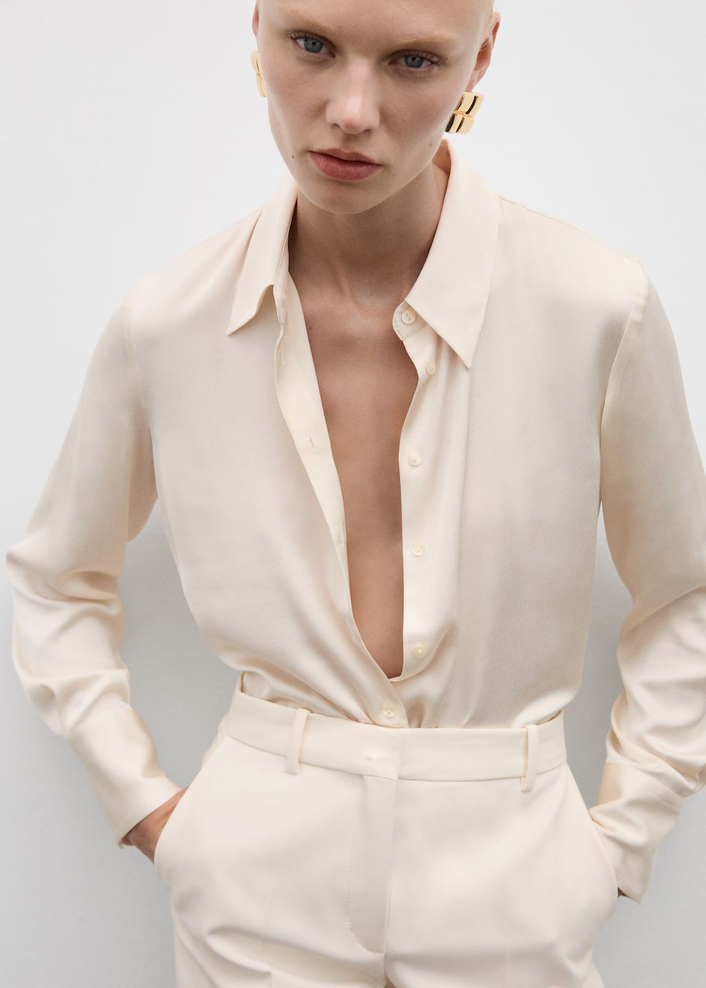 Satin finish flowy shirt - Woman | MANGO USA | MANGO (US)