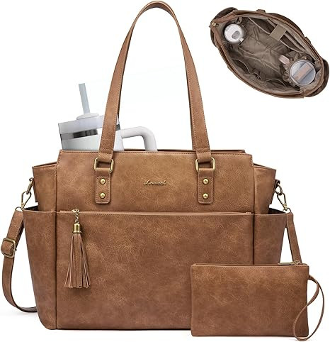 LOVEVOOK Laptop Tote Bag for Women 15.6 Inch Vintage Work Bag with Large Cup Holder, Waterproof C... | Amazon (US)