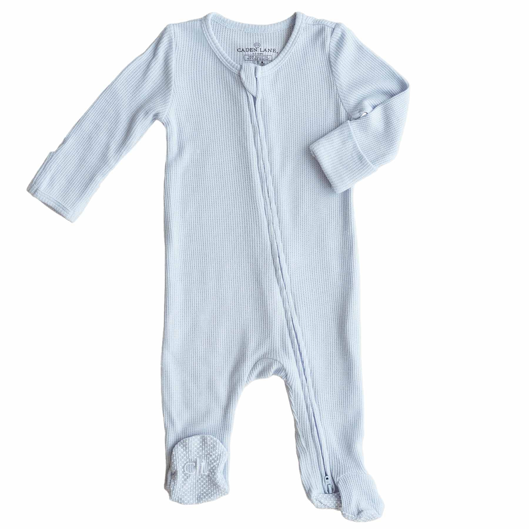 Ice Blue Waffle Bamboo Zipper Footie | Caden Lane
