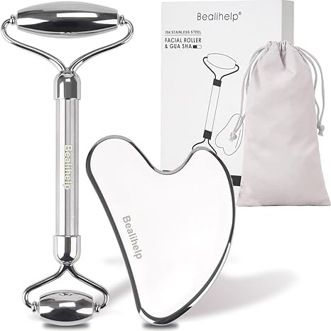 Bealihelp Face Roller and Gua Sha, Stainless Steel Facial Roller and Guasha Tool for Face, Skin C... | Amazon (US)