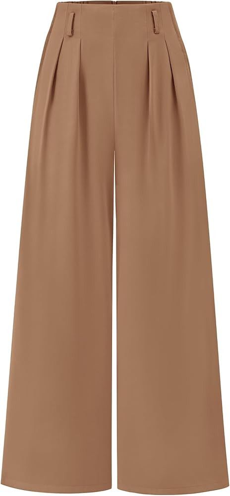 BTFBM Women's Elegant Flowy Dress Pants Front Pleated High Waisted Casual Wide Leg Loose Palazzo ... | Amazon (US)