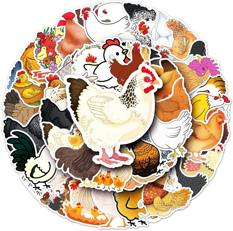 50 Pack Chicken Stickers Water Bottles Laptop Car Phone Guitar Skateboard Computer Scrapbook Chic... | Amazon (US)