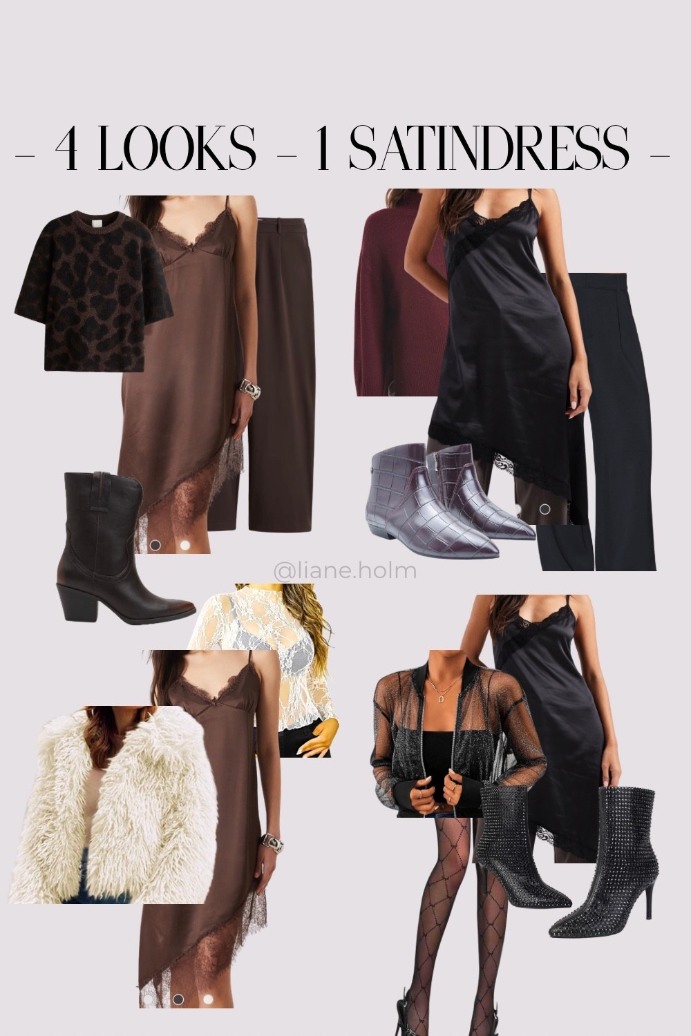 One satin dress. Four moods. Zero effort. 💫 
One piece, styled from casual to elevated — proof that styling is about ideas, not shopping more.

⸻

#️⃣ Hashtags (5)

#satindress #styledifferent #modernstyle
#wearitmore #effortlesslooks

#LTKdatenight #LTKstyletip #LTKpartywear