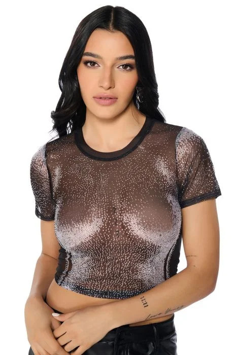 OUT OF THIS GALAXY RHINESTONE MESH T SHIRT | AKIRA