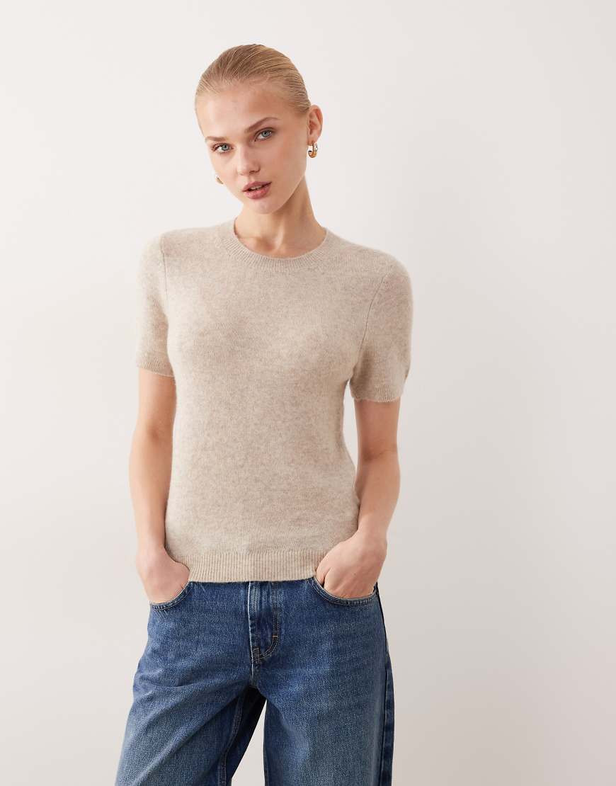 Abercrombie & Fitch knitted skimming t-shirt in beige-White | ASOS (Global)
