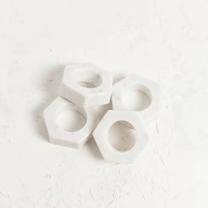 Marble Hexa Napkin Rings - Set of 4 | LIV & Company