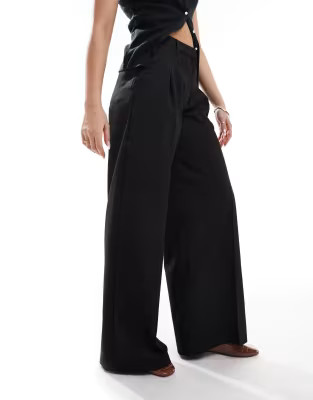 Monki high rise wide leg pants with front pleat in black | ASOS (Global)