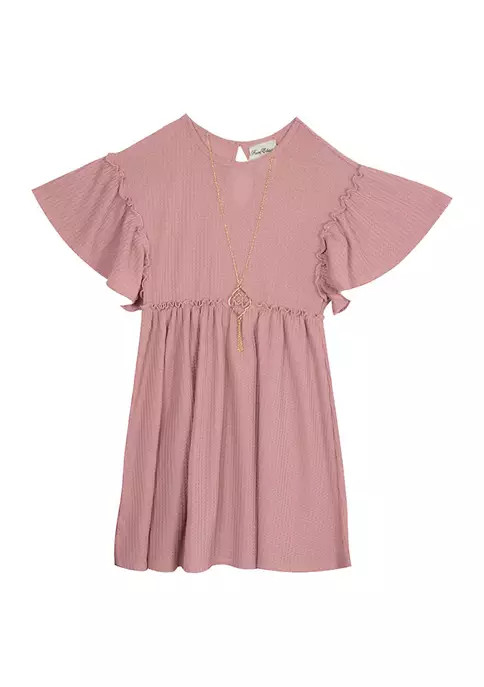 Girls 7-16 Rib Knit Flutter Sleeve Babydoll Dress | Belk