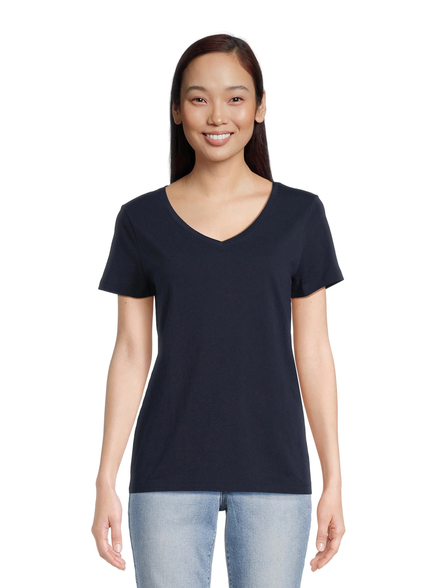 Time and Tru Women's V-Neck Tee with Short Sleeves, Sizes S-3XL | Walmart (US)