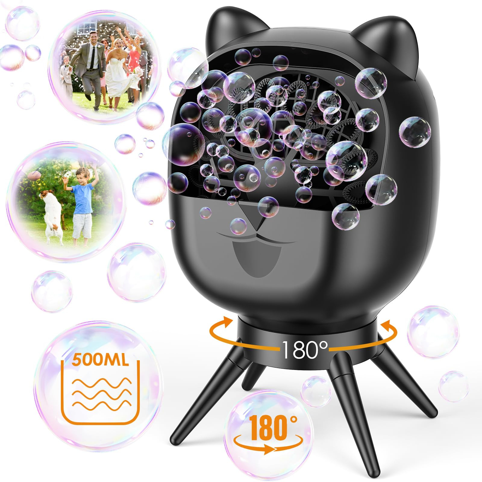 Rechargeable Bubble Machine for Kids, 500ml Large Capacity, 180° Automatic-Rotating, Portable Bu... | Amazon (US)