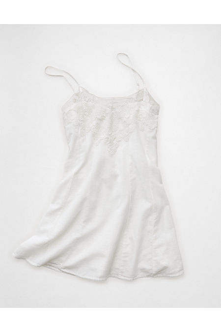 AE Lace Trim Mini Dress Women's Cream M | American Eagle Outfitters (US & CA)