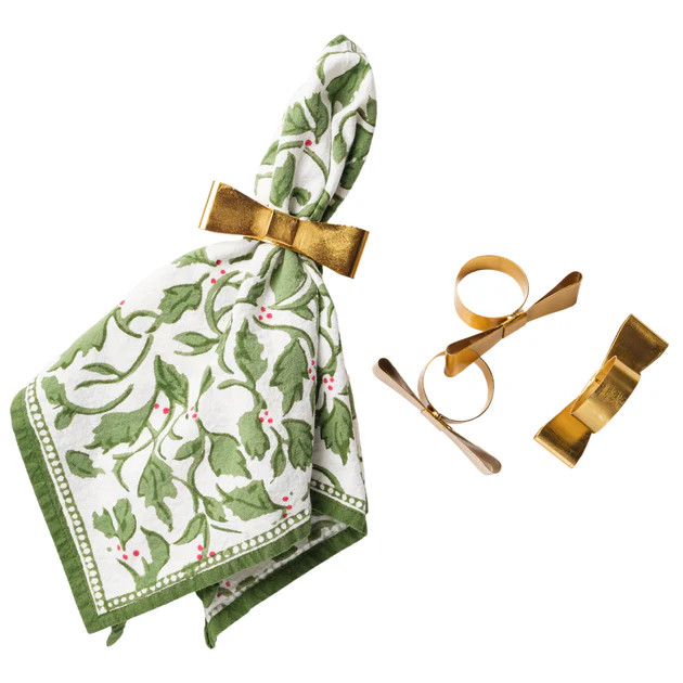 Brass Bow Napkin Rings - Set of 4 | Cailini Coastal