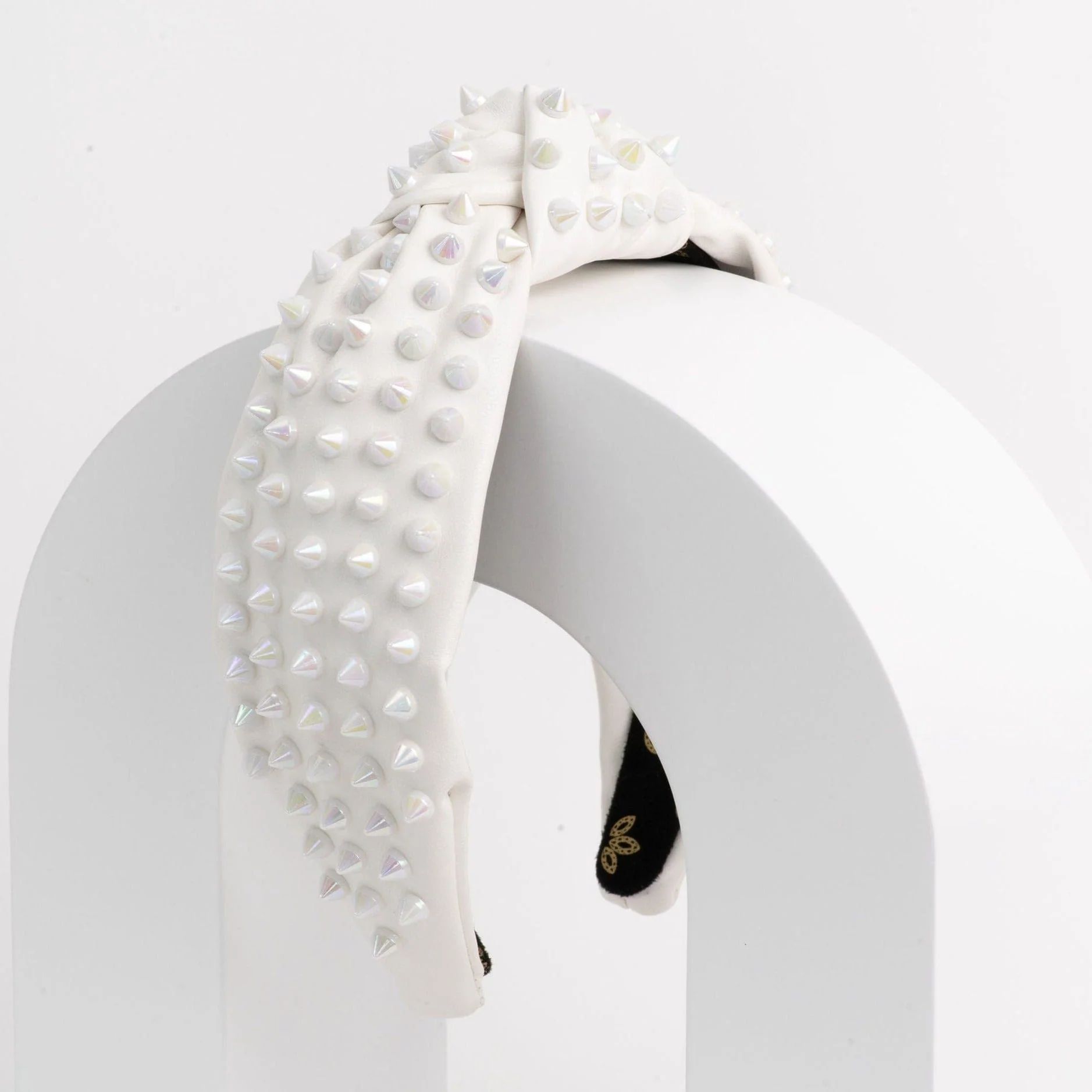 Iridescent Studded Ivory Faux Leather Headband | La Bella Shop