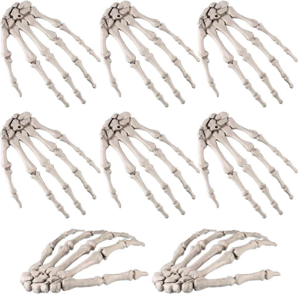 8 Pieces Halloween Realistic Life Size Skeleton Hands Plastic Fake Human Hand Bone Zombie Party Terr | Amazon (US)
