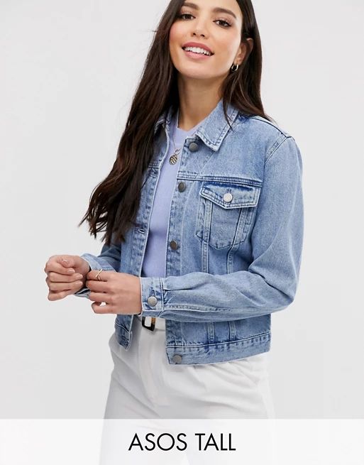 ASOS DESIGN - Lang denim jack in midgewassen blauw en gekrompen-look | ASOS (Global)