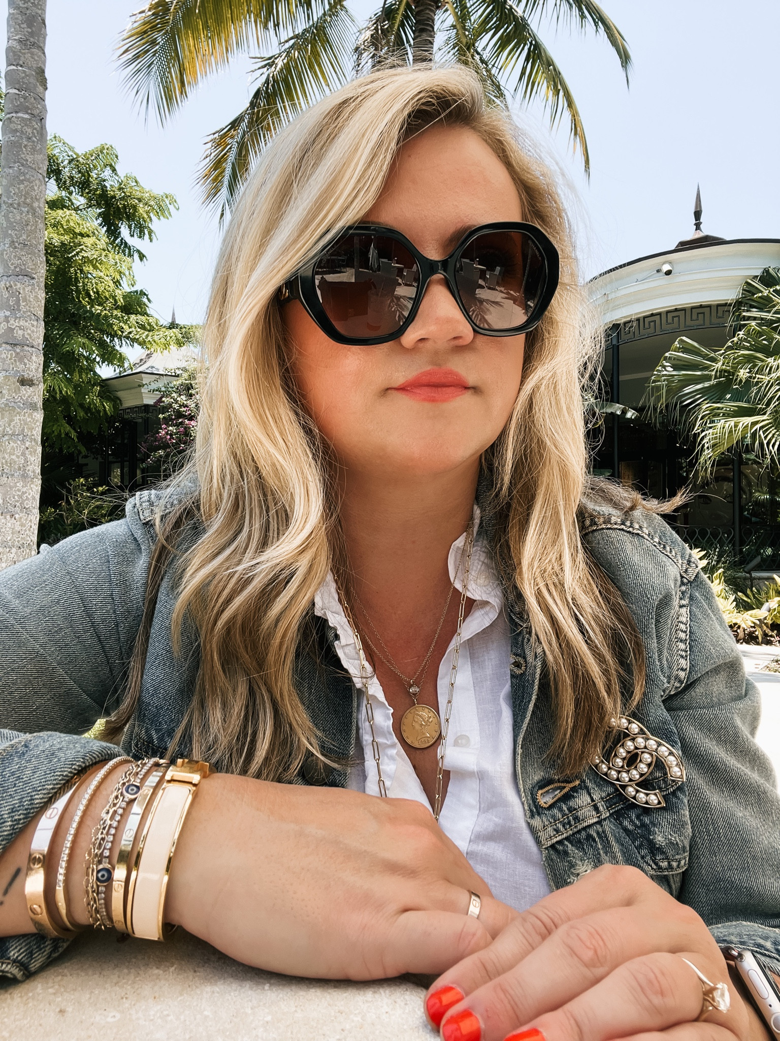 Sharing my every day jewelry and some less expensive lookalikes. My diamond bangle and earrings are from jewelers, and my paper clip bracelet is Jane Pope out of Charleston. I also have three permanent bracelets from Hermosa Jewelry in Charleston.