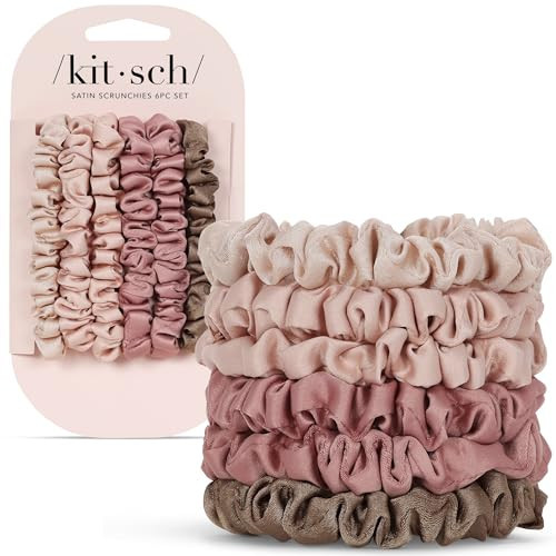 Kitsch Satin Scrunchies for Women - No Crease Hair Ties for Girls | Scrunchies For All Hair Types and Textures, Perfect for Day or Night | Ideal Gifts for Women - 6 Pcs, Terracotta | Amazon (US)