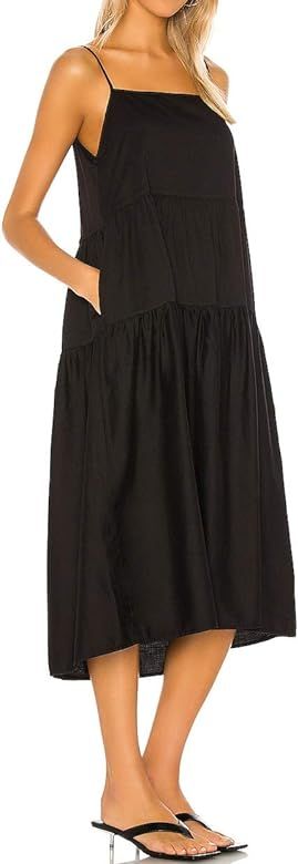 CMZ2005 Womens Casual Summer Drapey Beach Dress Adjustable Spaghetti Straps Loose Dress with Pock... | Amazon (US)