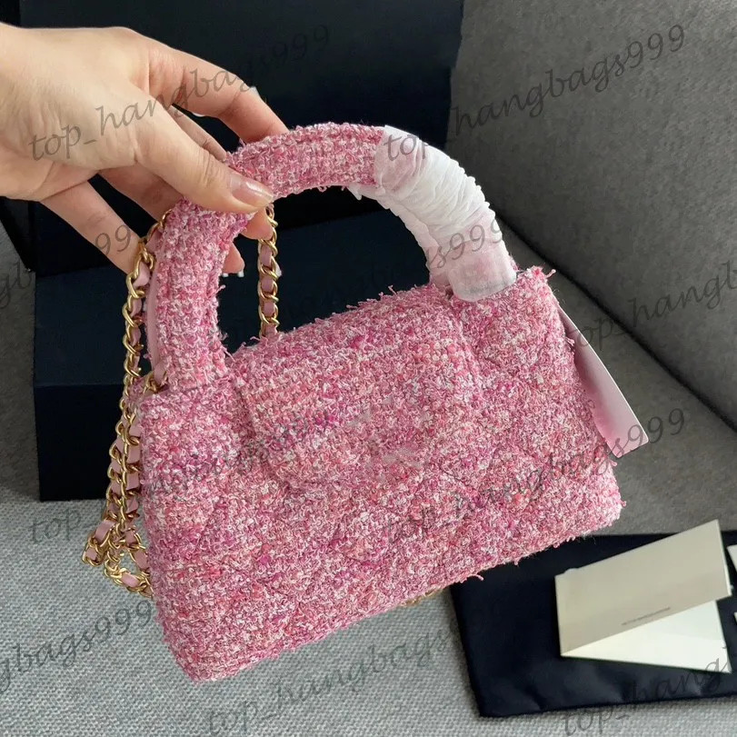 23K Womens Pink 31 Clutch Suitcase Top Handle Totes Bags Wool Cotton Tweed Mixed Fibers Gold-Tone... | DHGate