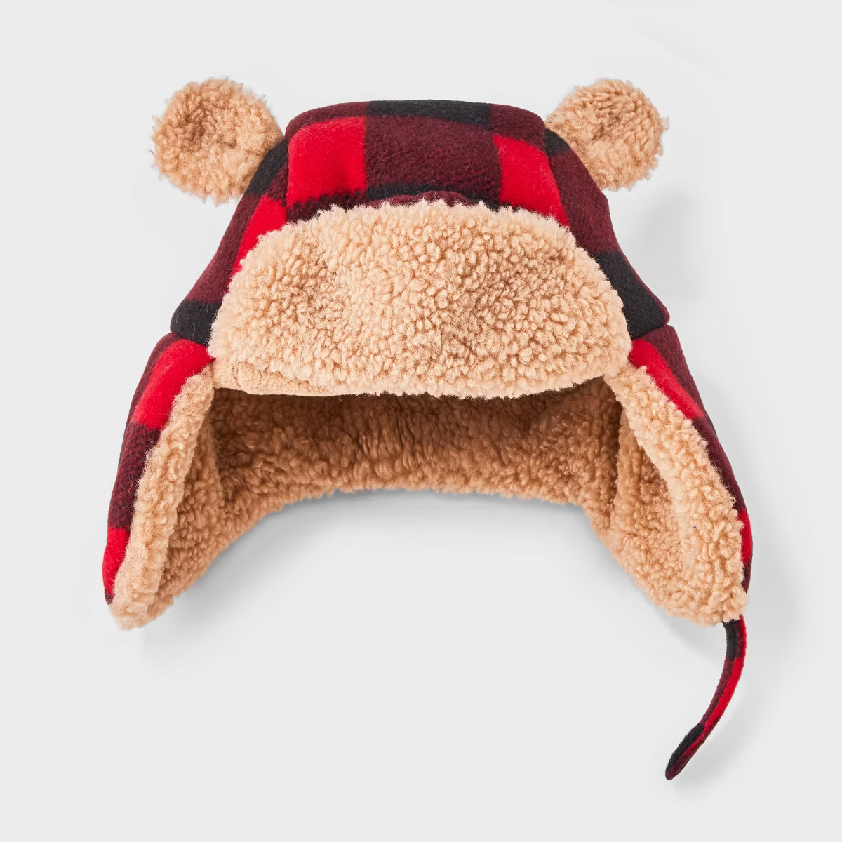 Toddler Boys' Buffalo Check Faux Shearling Trapper Hat - Cat & Jack™ Red | Target
