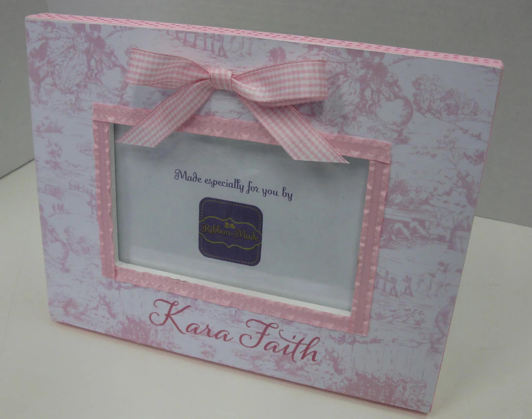 Toile and Gingham Baby Girl Curly Pink Personalized 4x6 Frame - Etsy | Etsy (US)