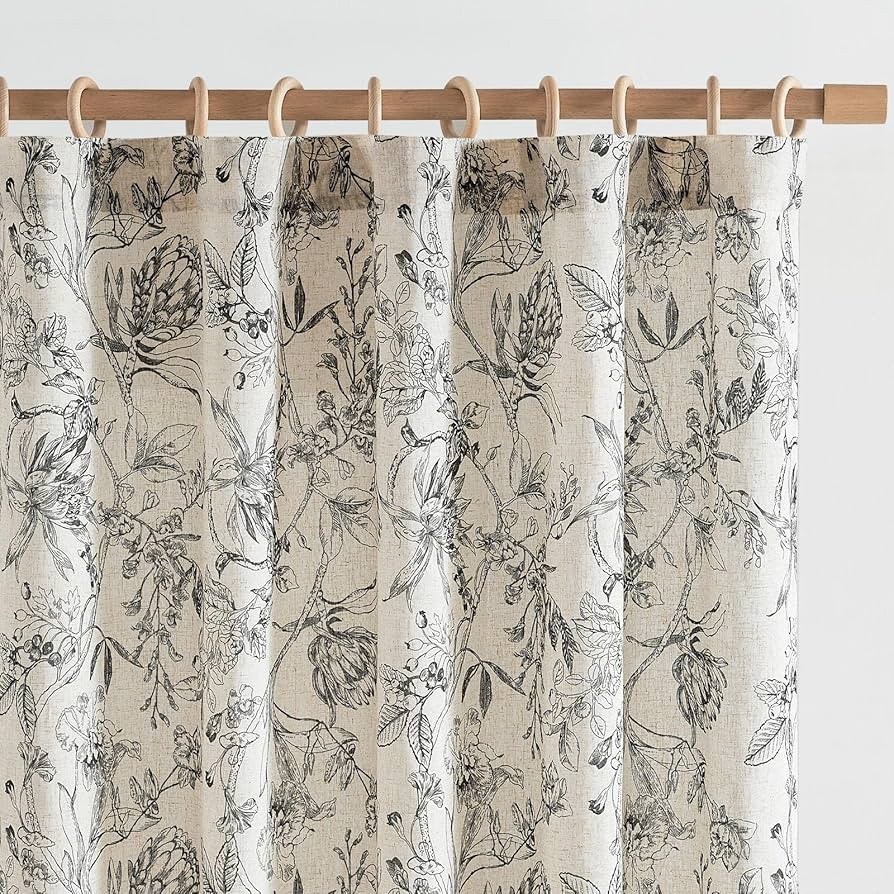 jinchan Floral Curtains 84 Inches Long Black Flower Linen Farmhouse Curtain for Living Room Frenc... | Amazon (US)