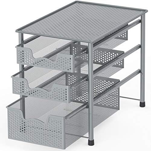 Simple Houseware Stackable 3 Tier Sliding Basket Organizer Drawer, Silver | Amazon (US)