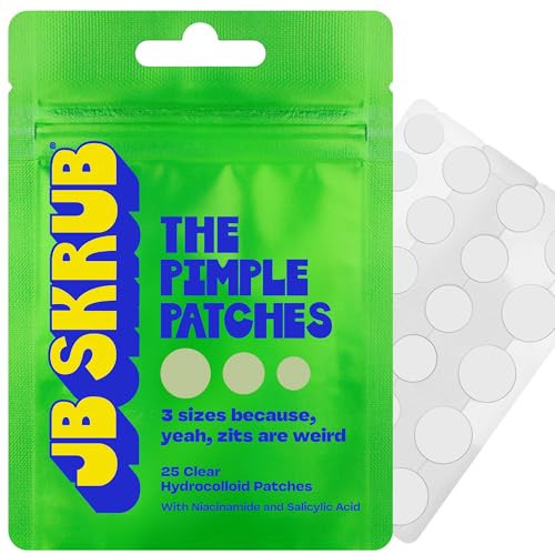 JB SKRUB The Pimple Patches for Face, Ultra Discreet Clear Hydrocolloid Patches with Salicylic Acid & Niacinamide, Skin Care for Kids & Teens - 1 Pack of 25 Small, Medium & Large Spots | Amazon (US)