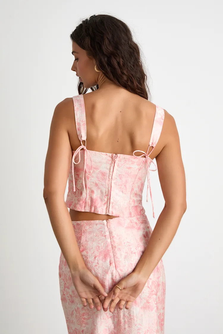 Lynelle Pink Floral Textured Sleeveless Bustier Top | Lulus