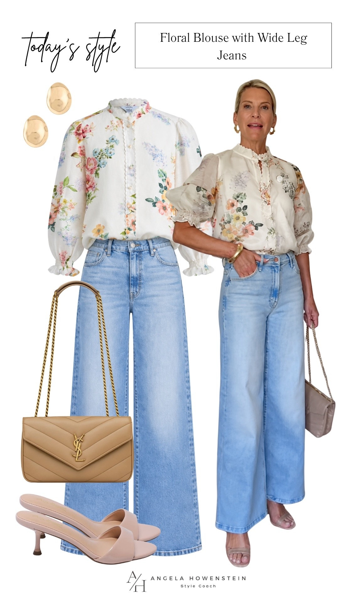 This floral blouse is one of those pieces that instantly elevates your favorite jeans. The feminine ruffle neckline, sheer puff sleeves, and soft floral print make it perfect for everything from brunch to date night, while the light wash wide-leg jeans keep the look fresh and effortless.

👩‍💻 LTK PRO TIPS ❤️ Heart = Support my posts ;-) 🔖 Save = Get sale & restock alerts for the things you love! 📋 Lists = Keep favorites organized (Date Night, Travel Style, Summer Outfits, Closet Staples) 📲 Share = Send your favorite finds to a friend. 💬 Comment = Ask me anything, and I'll answer. ;-)

#LTKootd #LTKSeasonal #LTKOver40
