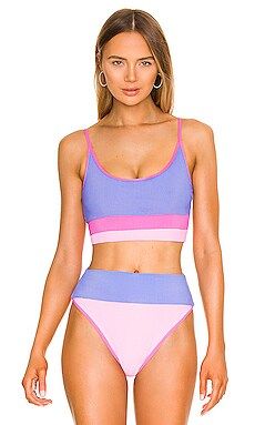 BEACH RIOT Eva Bikini Top in Pink & Periwinkle Colorblock from Revolve.com | Revolve Clothing (Global)