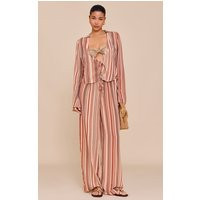 Beige Chiffon Striped Wide Leg Pants | PrettyLittleThing US