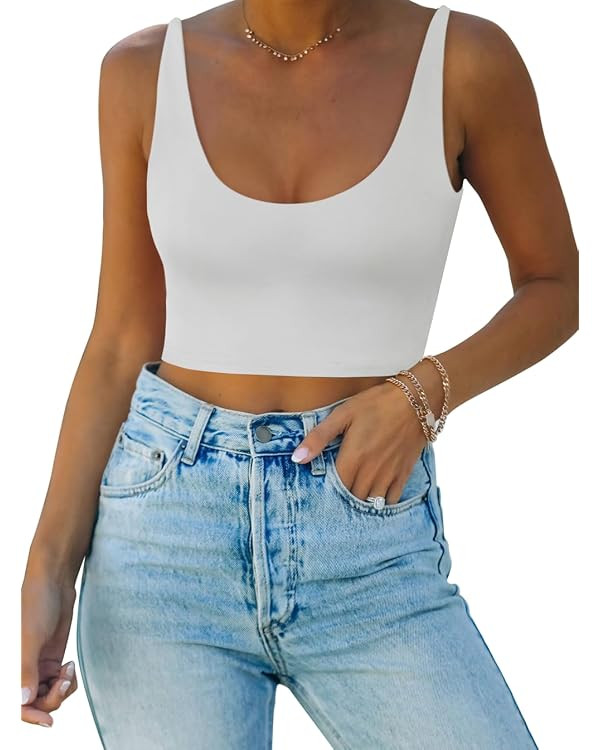 REORIA Butsmooth® Women's Basic Deep Scoop Neck Sleeveless Tank Crop Tops | Amazon (US)