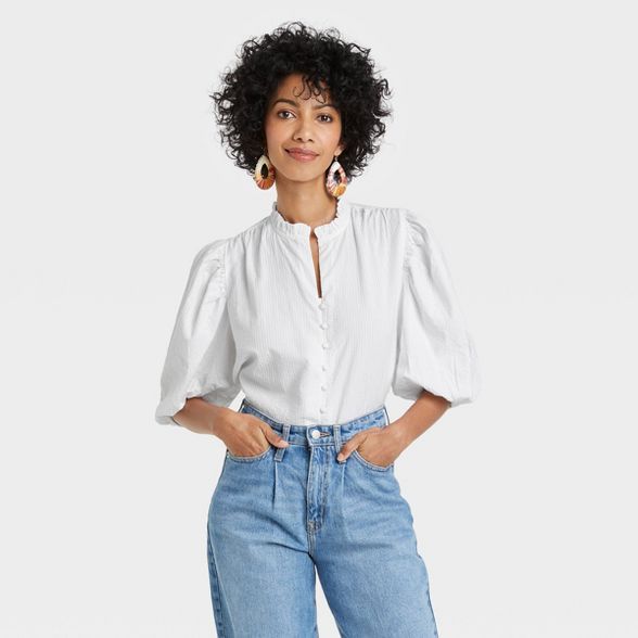 Women's Puff Short Sleeve Button-Up Blouse - A New Day™ | Target