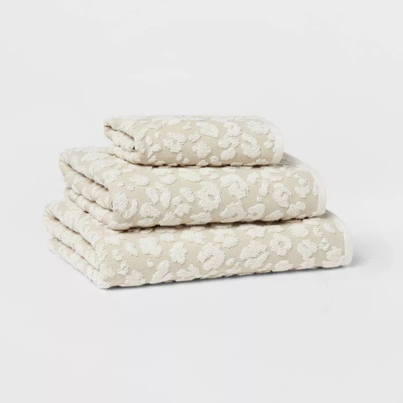 Performance Plus Hand Towel Cream Leopard - Threshold™: 100% Cotton, Jacquard Weave, Fade-Resis... | Target